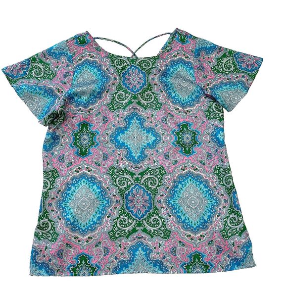 Talbots Top Womens Petite Small Paisley Lightweight Cross Back Colorful Blouse - Picture 1 of 8